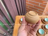 Ấm Chén Bát Tràng gốm Tử Sa dáng Trống Đai Vàng chỉ đỏ lòng trắng 300ml | Quà Tặng Doanh Nghiệp bộ ấm chén uống trà 