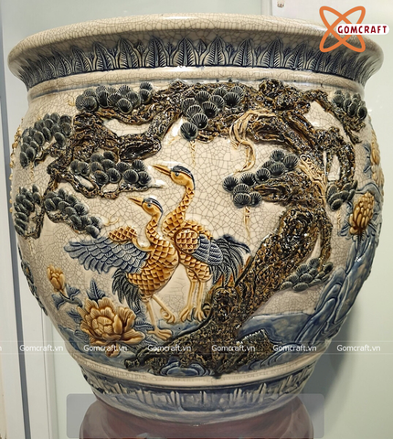  Thống sứ Bát Tràng Công Danh Phú Quý men rạn đắp nổi cao 42 cm 