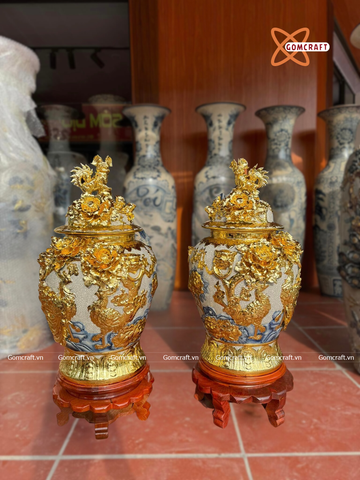  Choé Bát Tràng cao cấp Phú Quý Trường Xuân men rạn đắp nổi kênh bong dát vàng dung tích 20 lít 