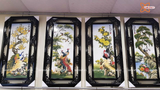  Tranh Gốm Tứ Quý Bát Tràng vẽ Tứ Cảnh men màu đắp nổi kích thước 45 x 95 cm khung gỗ thông 