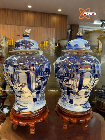  Choé Bát Tràng cao cấp men lam vẽ vàng dung tích 30 lít 