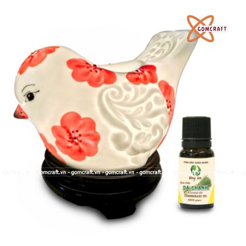  Đèn xông tinh dầu gốm Bát Tràng - Hình Chim Câu (Đỏ) 