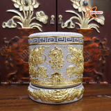  Bát hương Bát Tràng men xanh rạn đắp nổi rồng dát vàng đường kính 25 cm 