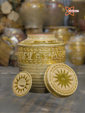  Quà tặng Bố Chum sành khắc nổi Trống Đồng Âu Lạc dung tích 50l 