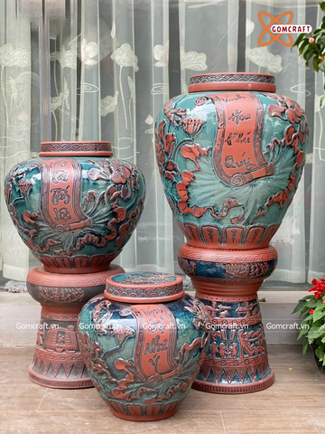  Quà tặng Bố Chum sành khắc nổi Vinh Hoa Phú Quý dung tích 100l 