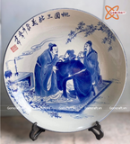  Đĩa cảnh phong thuỷ Tam Cố Thảo Lư men lam đường kính 36 cm | Quà Tặng Khai Trương Đĩa Cảnh Phong Thuỷ 