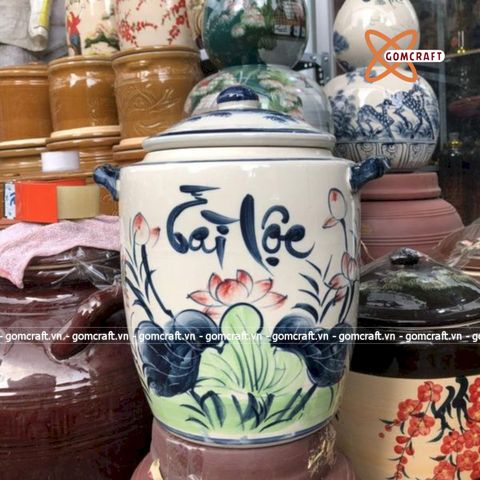  Quà tặng cao cấp Hũ đựng gạo nền men lam vẽ chữ Tài Lộc dung tích 20 lít 