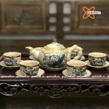  Ấm Chén Bát Tràng men Rạn bọc Đồng họa tiết Hoa Sen dáng Đoạn Trúc 280ml | Quà Tặng Doanh Nghiệp bộ ấm chén uống trà 