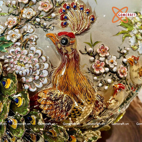  Bình Củ Tỏi cao cấp Phú Quý Trường Xuân men màu đắp nổi kênh bong vẽ vàng 24k cao 70 cm 