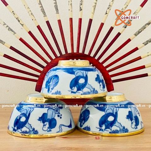  Bát thờ gốm sứ Tam Đa Phúc Lộc Thọ bọc đồng Bát Tràng 