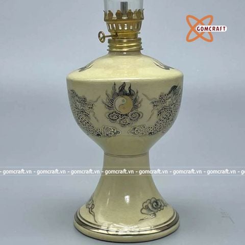  Đèn dầu gốm Chu Đậu vẽ vàng kim 20cm 