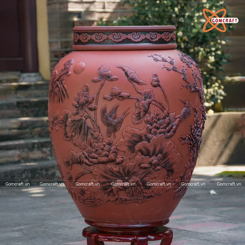  Quà tặng Bố Chum sành đắp nổi Vinh Hoa Phú Quý dung tích 150l 
