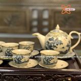  Ấm Chén Bát Tràng men Rạn bọc Đồng họa tiết cây Tùng Đình Cổ dáng Tiêu Anh 500ml | Quà Tặng Doanh Nghiệp bộ ấm chén uống trà 
