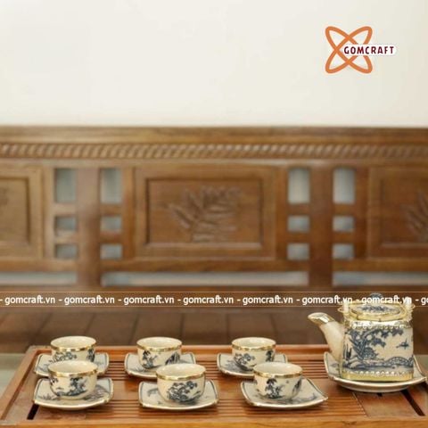  Ấm Chén Bát Tràng bọc Đồng men Rạn họa tiết Cây Đa 400ml | Quà Tặng Doanh Nghiệp bộ ấm chén uống trà 