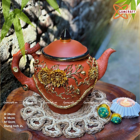 Ấm Tích Bát Tràng Bình An cao cấp đắp nổi dát vàng cao 26 cm 