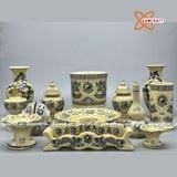  Bộ đồ thờ bát hương họa tiết chìm gốm Chu Đậu truyền thống 