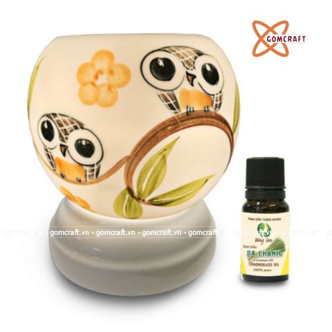 Đèn xông tinh dầu gốm Bát Tràng - Đôi Chim Cú 