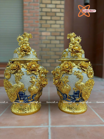  Choé Bát Tràng cao cấp Phú Quý Trường Xuân men rạn đắp nổi kênh bong dát vàng dung tích 30 lít 