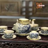  Ấm Chén Bát Tràng men Rạn bọc Đồng họa tiết Hoa Sen dáng Đại Bân Đề Lương 400ml | Quà Tặng Doanh Nghiệp bộ ấm chén uống trà 