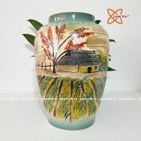  Bình Hoa cao cấp vẽ cảnh Quê Hương 36cm | Quà Tặng bình hoa Bát Tràng 