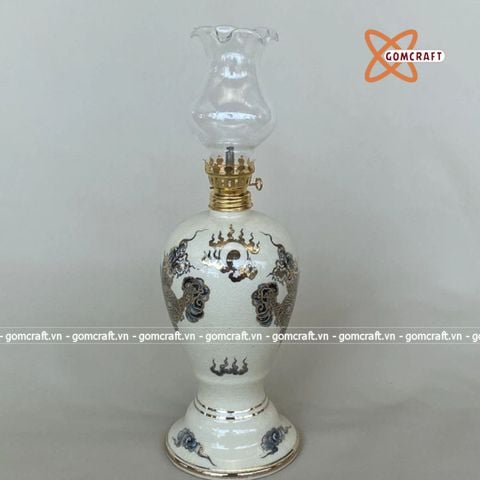  Đèn dầu gốm Chu Đậu vẽ vàng kim mẫu 2 20cm 