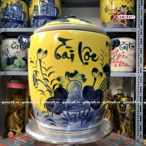  Quà tặng cao cấp Hũ đựng gạo nền vàng vẽ chữ Tài Lộc tráng men dung tích 20 lít 