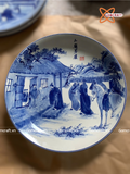  Đĩa cảnh phong thuỷ Tam Cố Thảo Lư men lam đường kính 36 cm | Quà Tặng Khai Trương Đĩa Cảnh Phong Thuỷ 