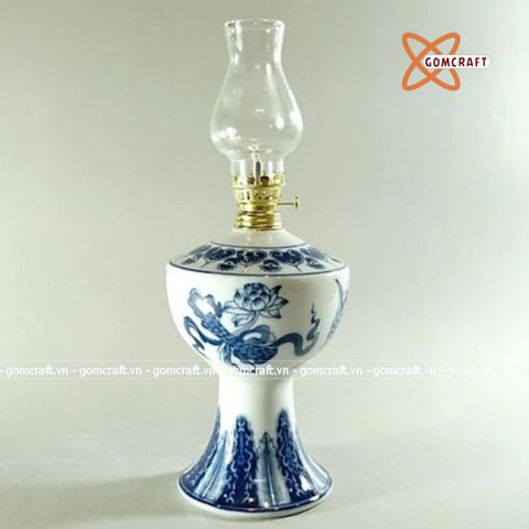  Đèn dầu thờ cúng gốm sứ Bát Tràng sen song hỷ tài lộc 