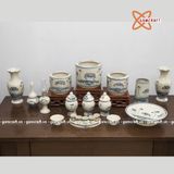  Bộ đồ thờ Bát Tràng men rạn vẽ hoa sen 