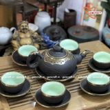  Ấm Chén Bát Tràng gốm Tử Sa bọc Đồng dáng Thủy Bình 320ml | Quà Tặng Doanh Nghiệp bộ ấm chén uống trà 