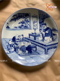  Đĩa cảnh phong thuỷ Thầy Đồ Dạy Học men lam đường kính 36 cm | Quà Tặng Khai Trương Đĩa Cảnh Phong Thuỷ 
