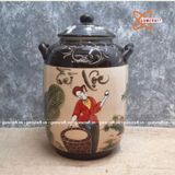  Quà tặng cao cấp Hũ đựng gạo tráng men chữ Tài Lộc vẽ Cô Tấm dung tích 30 lít 