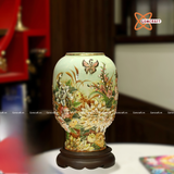  Bình Hoa Bát Tràng men màu đắp nổi vẽ vàng 24k 