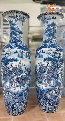  Lục bình Bát Tràng cao cấp Bách Hạc Quần Tùng men sứ khử cao 1m4 