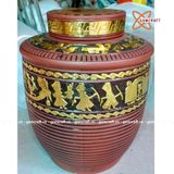  Quà tặng cao cấp Hũ gạo tài lộc dát vàng họa tiết Trống Đồng Đông Sơn khắc nổi sâu dung tích 30 lít 
