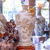  Mai Bình Tích Lộc Mã Đáo Thành Công men sứ trắng vẽ vàng đắp nổi kênh bong cao 55 cm | Quà Tặng Khai Trương Mai Bình Tích Lộc Bát Tràng 