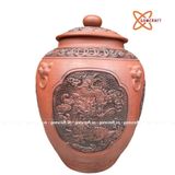  Quà tặng cao cấp Hũ gạo tài lộc khắc nổi họa tiết Tứ Linh dung tích 50 lít 