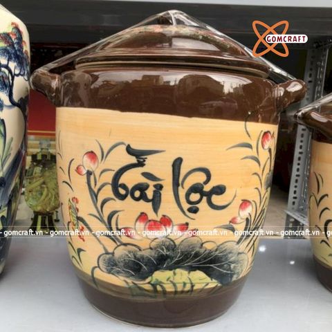  Quà tặng cao cấp Hũ đựng gạo tráng men vẽ chữ Tài Lộc dung tích 20 lít 