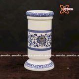  Ống Đựng Hương Sứ Trắng Hoa Sen Xanh 20cm 