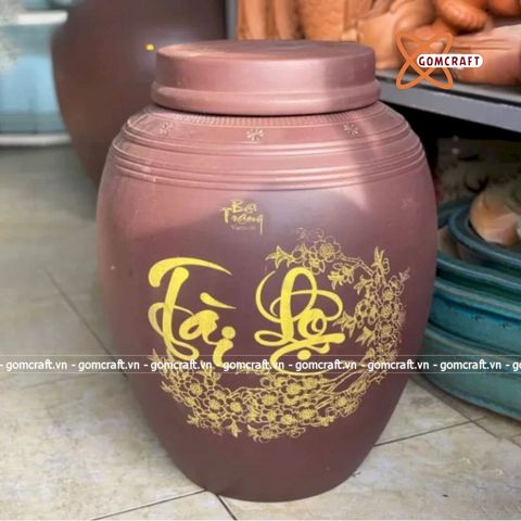  Quà tặng Bố Chum sành không tráng men vẽ chữ Tài Lộc dung tích 20 lít 