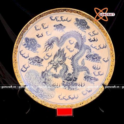  Mâm bồng men rạn họa tiết Nhất Long 30cm 