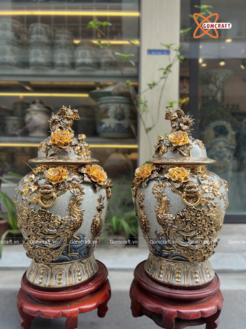  Choé Bát Tràng cao cấp Phú Quý Trường Xuân men rạn đắp nổi kênh bong vẽ vàng 24k dung tích 55 lít 