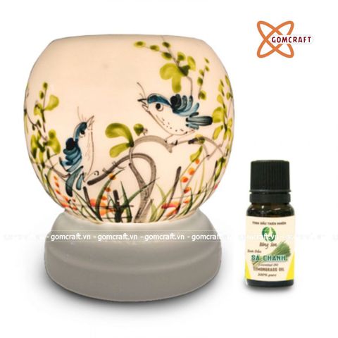  Đèn xông tinh dầu gốm Bát Tràng - Đôi Chim Xanh 