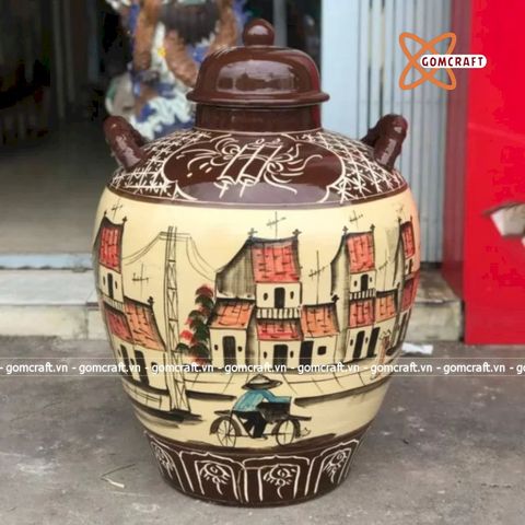  Quà tặng Bố Chum sành vẽ Cảnh Phố Cổ dung tích 10 lít 