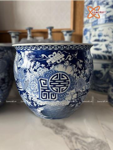  Thống sứ Bát Tràng Tứ Linh men lam vẽ kĩ đường kính 40 cm 