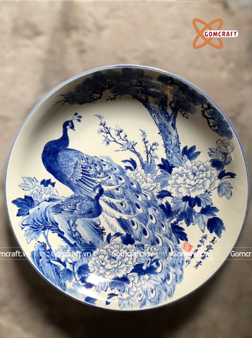  Đĩa cảnh phong thuỷ Công Danh Phú Quý men lam đường kính 36 cm | Quà Tặng Khai Trương Đĩa Cảnh Phong Thuỷ 