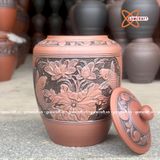  Quà tặng cao cấp Hũ gạo tài lộc chất liệu gốm mộc khắc Cá Chép Hoa Sen dung tích 30 lít 