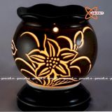 Đèn Xông Tinh Dầu Dáng Sóng Men Đen Gại Hoa 