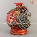  Bình Hút Lộc men đỏ họa tiết Công Danh Phú Quý đắp nổi cao 30cm | Quà Tặng Khai Trương bình hút lộc Bát Tràng 