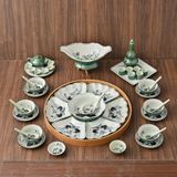  Quà Tặng Doanh Nghiệp | Bộ Hoa Mặt Trời Bát Tràng đầy đủ vẽ Sen Nước hàng kỹ men ngọc size 45 